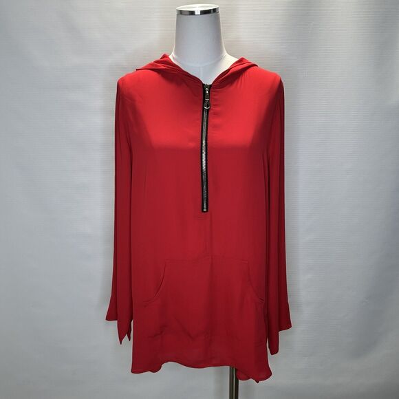 Soft Surroundings Hoodie Blouse Women's Large Zip Red Oversized Sporty Preppy - Picture 3 of 13
